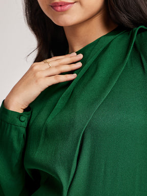 Crew Neck Draped Top - Green