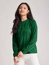 Crew Neck Draped Top - Green