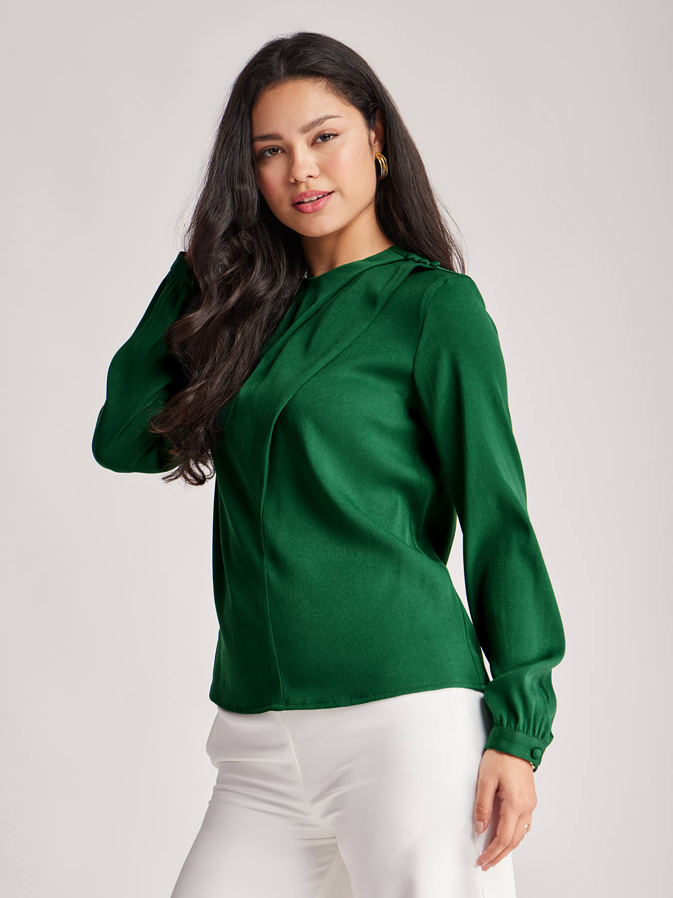 Crew Neck Draped Top - Green