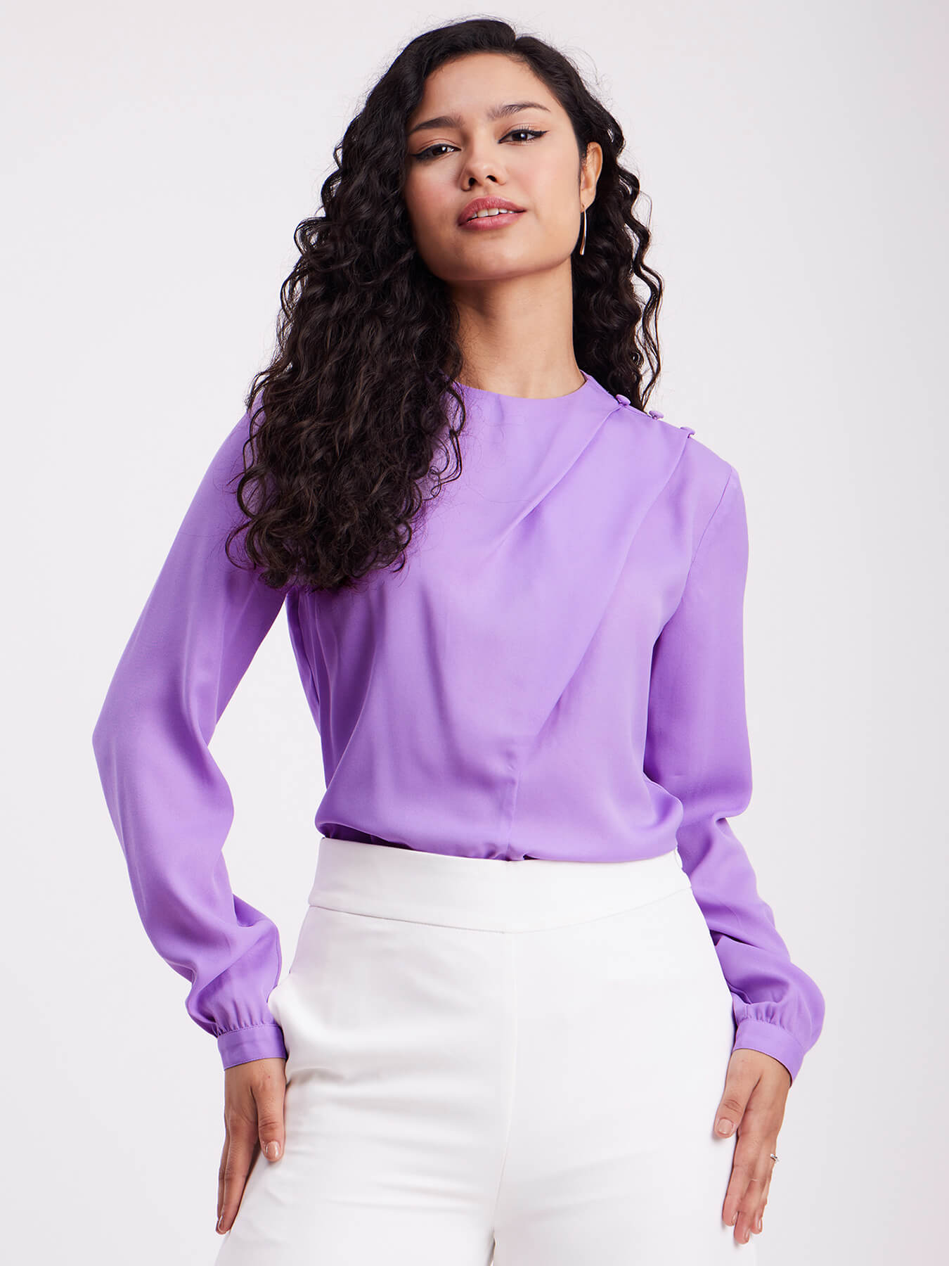 Button Detail Top - Lilac