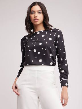 Polka Print Top - Black