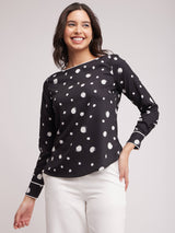 Polka Print Top - Black