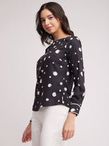 Polka Print Top - Black