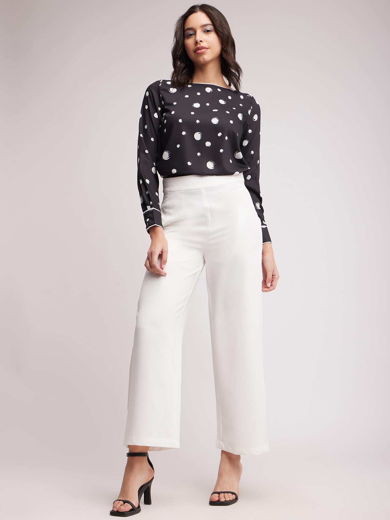 Polka Print Top - Black