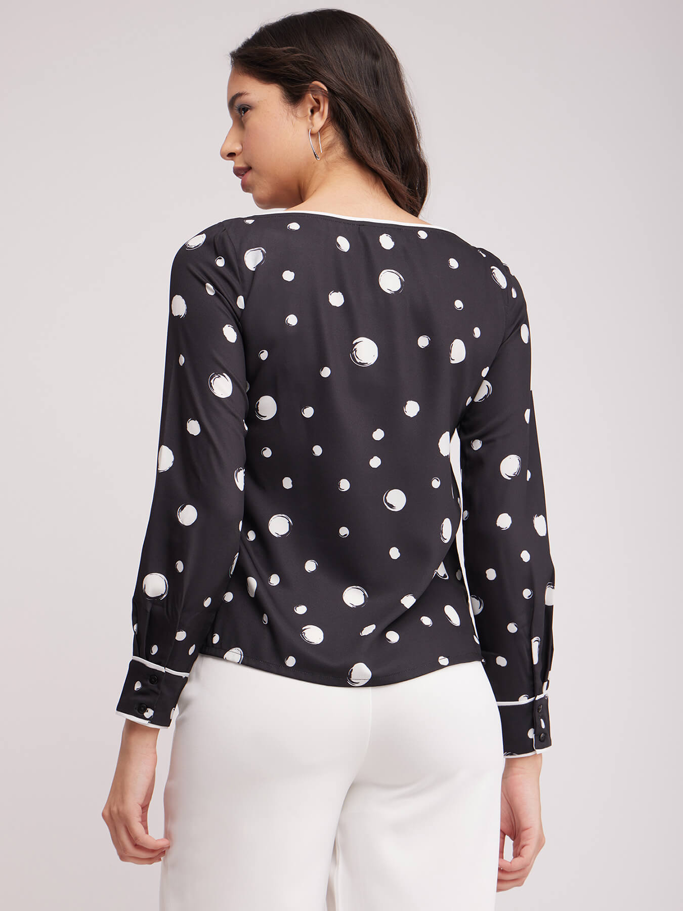 Polka Print Top - Black