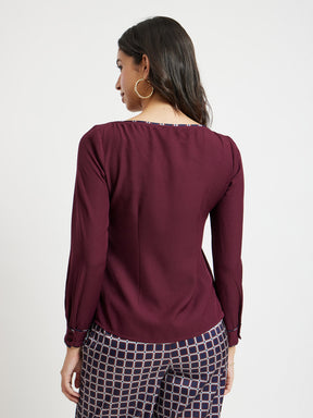 Boat Neck Piping Top - Maroon