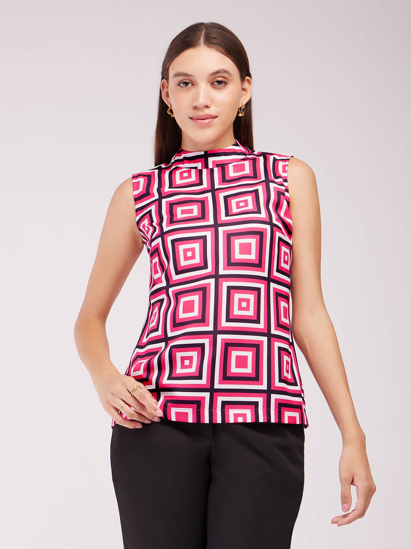 Geometric Print Top - Fuchsia