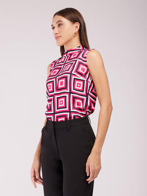 Geometric Print Top - Fuchsia