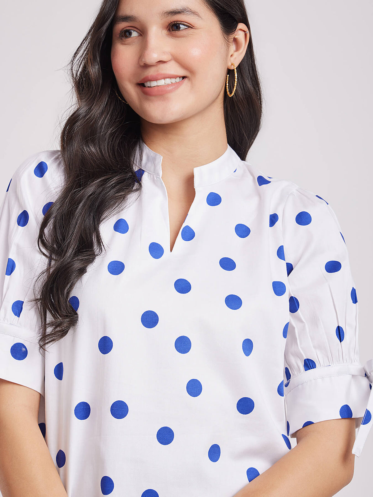 Cotton Polka Dot Top - White And Blue