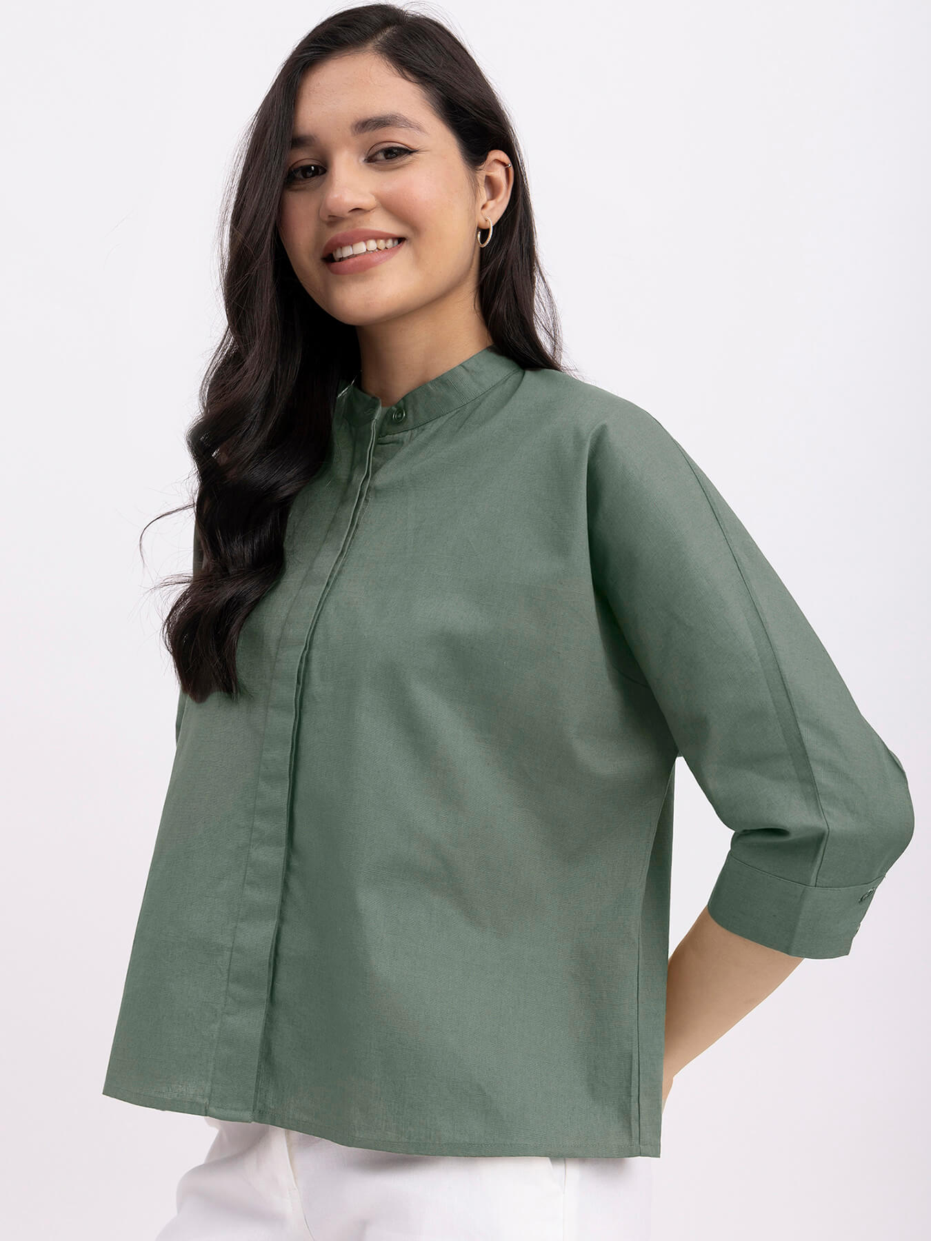 Linen Dolman Sleeve Top - Olive