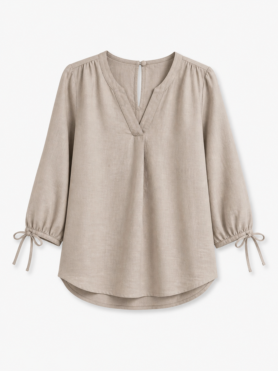 Linen Tie Up Sleeve Top - Beige