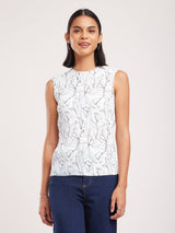 Pleated Floral Top - White