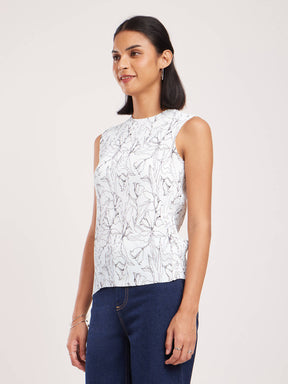 Pleated Floral Top - White