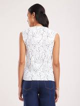 Pleated Floral Top - White