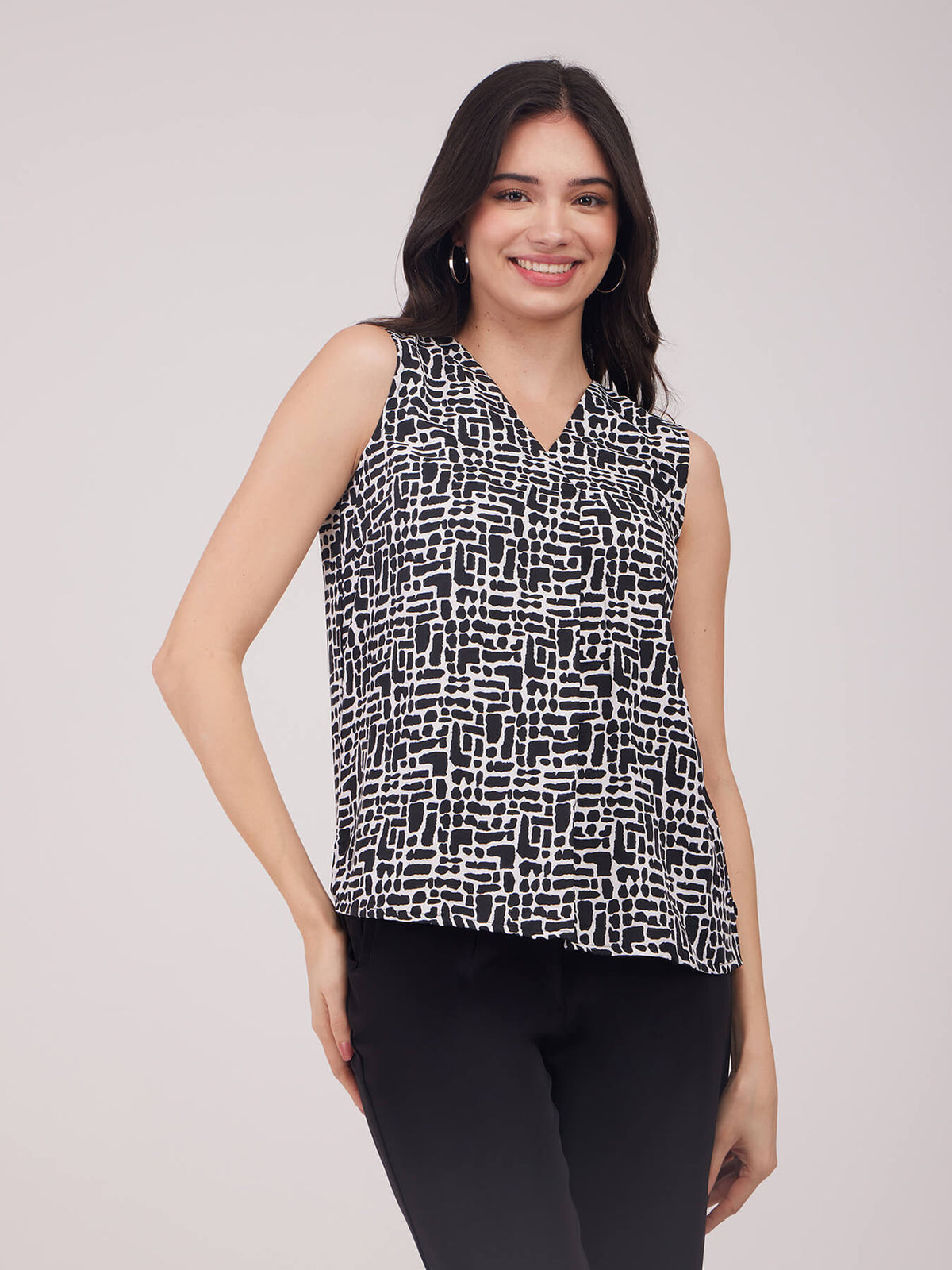 Front Pleat Top - Black And White