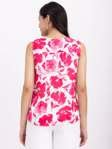 Satin Floral Print Top - White And Pink