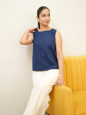 Linen Pintuck Top - Blue