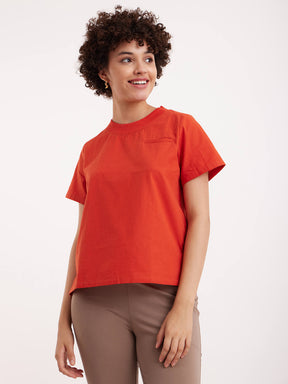 Linen Round Neck Top - Burnt Orange