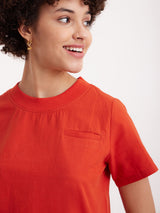 Linen Round Neck Top - Burnt Orange