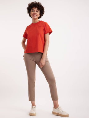 Linen Round Neck Top - Burnt Orange