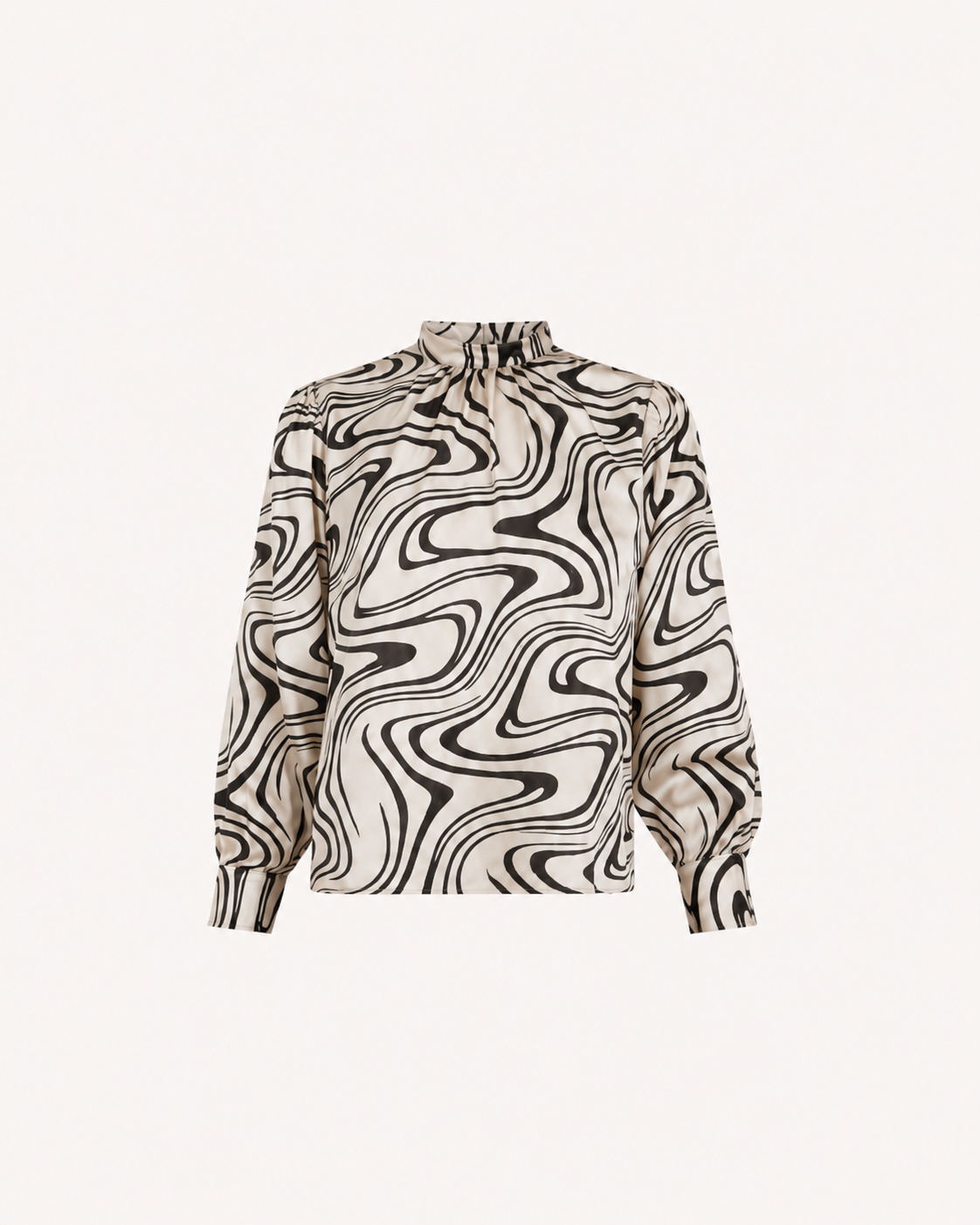 Satin Abstract Print Top - Beige And Black