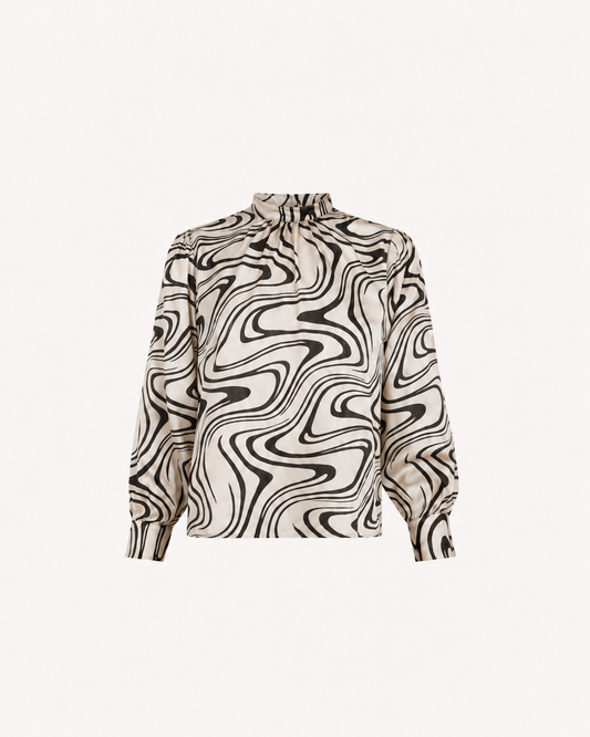 Satin Abstract Print Top - Beige And Black