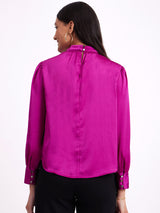 Satin High Neck Top - Fuchsia