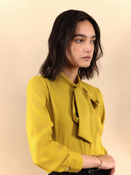 Tie Up Neck Top - Yellow