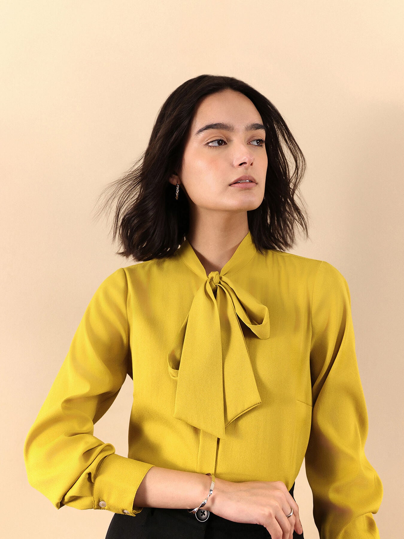 Tie Up Neck Top - Yellow
