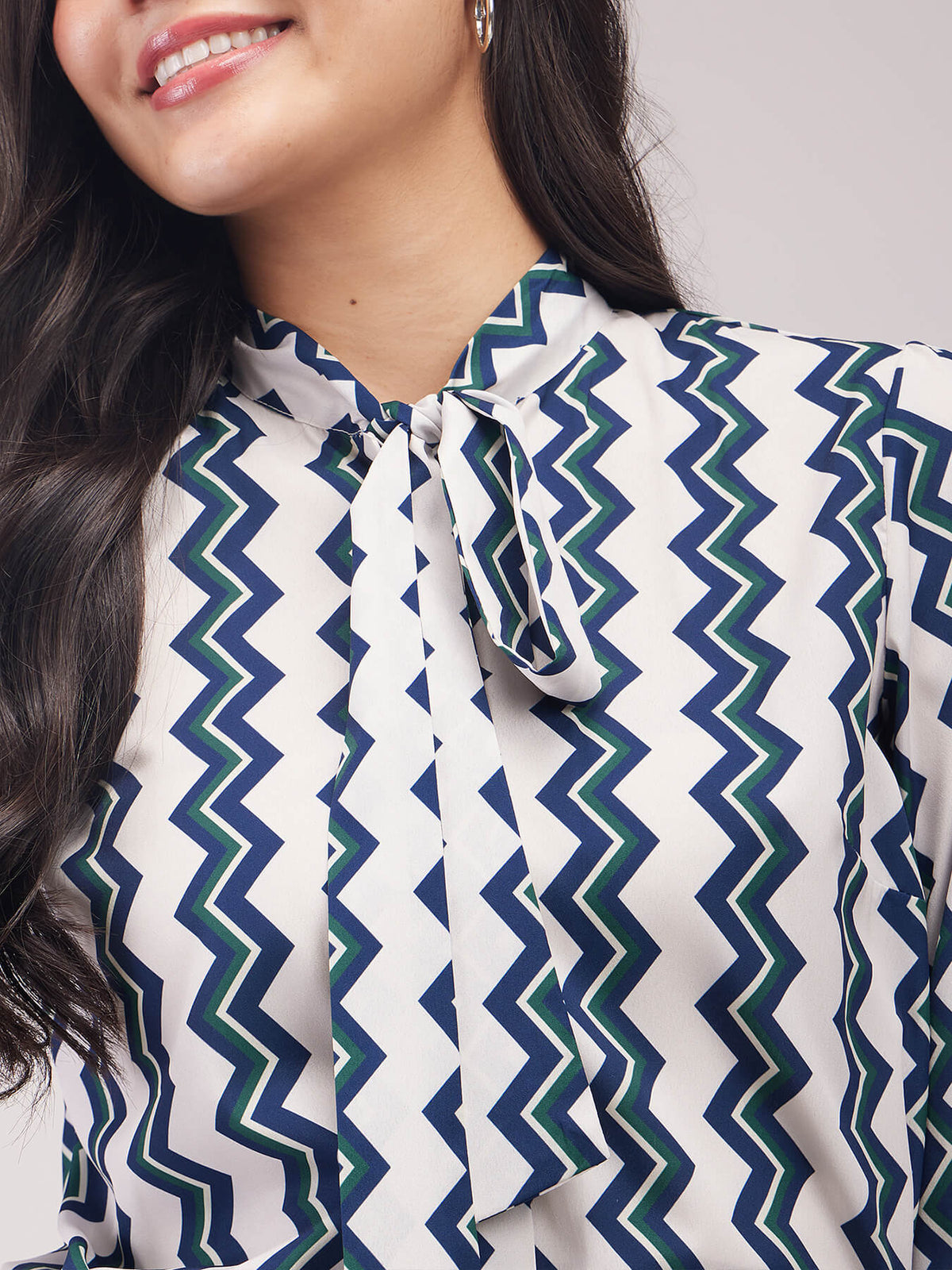 Chevron Print Tie-up Top - Navy