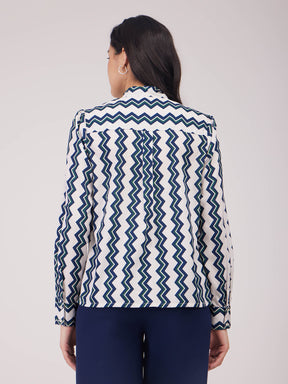 Chevron Print Tie-up Top - Navy