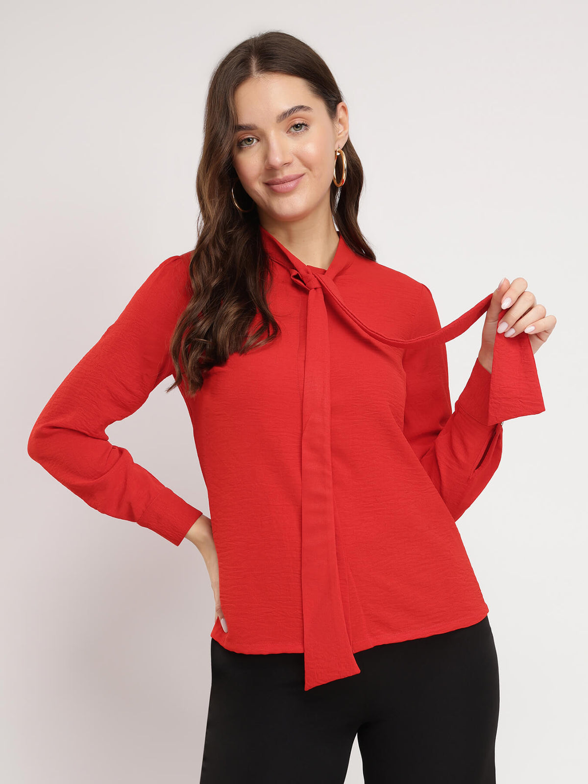 Tie-up Neck Top - Red