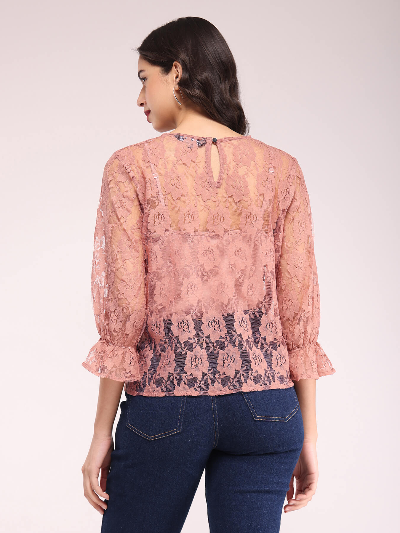Crew Neck Lace Top - Pink