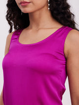 Satin Round Neck Cami Top - Fuchsia