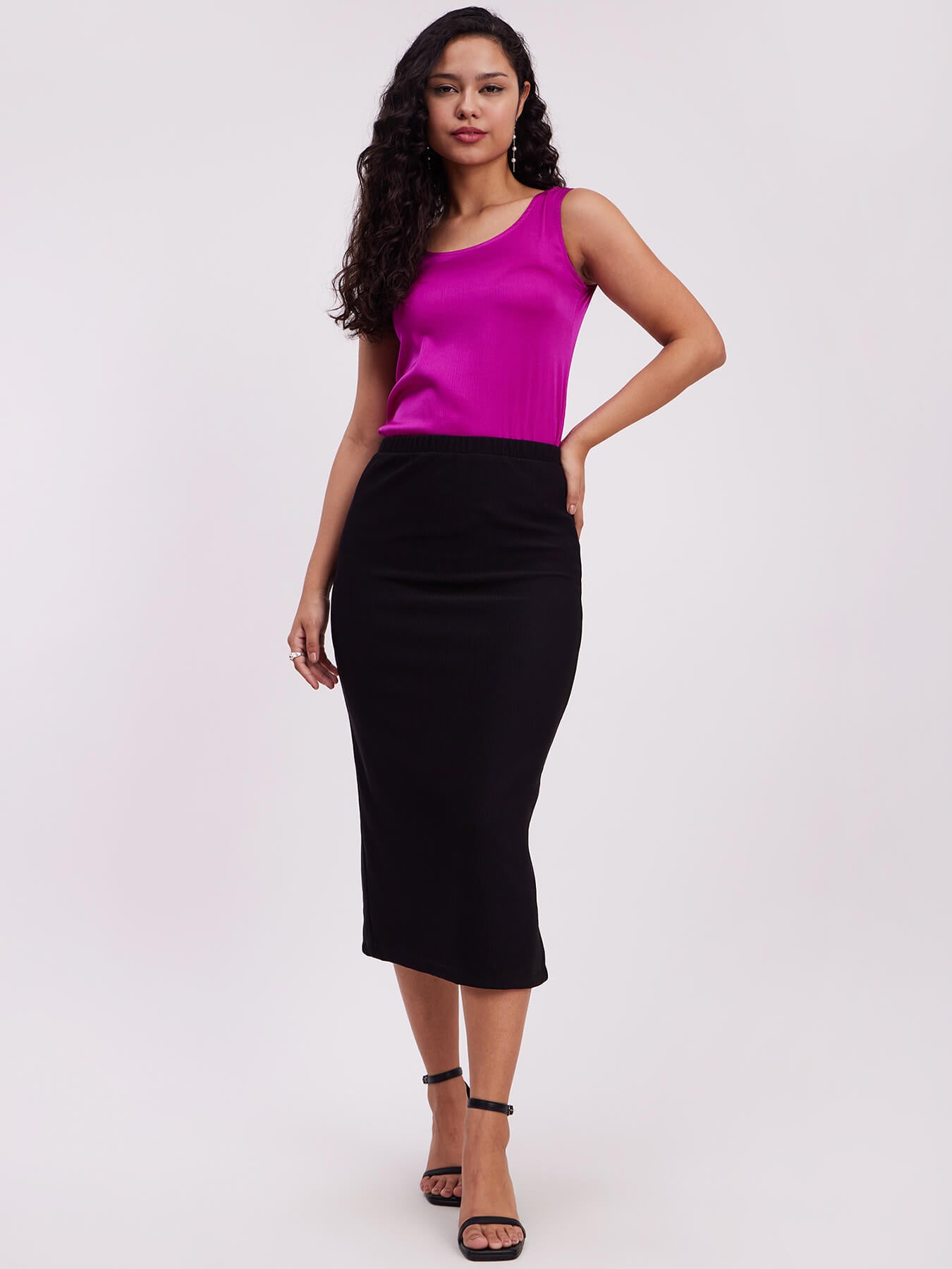 Satin Round Neck Cami Top - Fuchsia