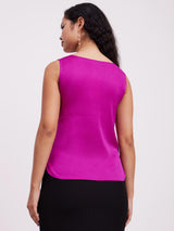 Satin Round Neck Cami Top - Fuchsia