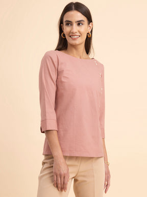 Linen Boat Neck Top - Dusty Pink