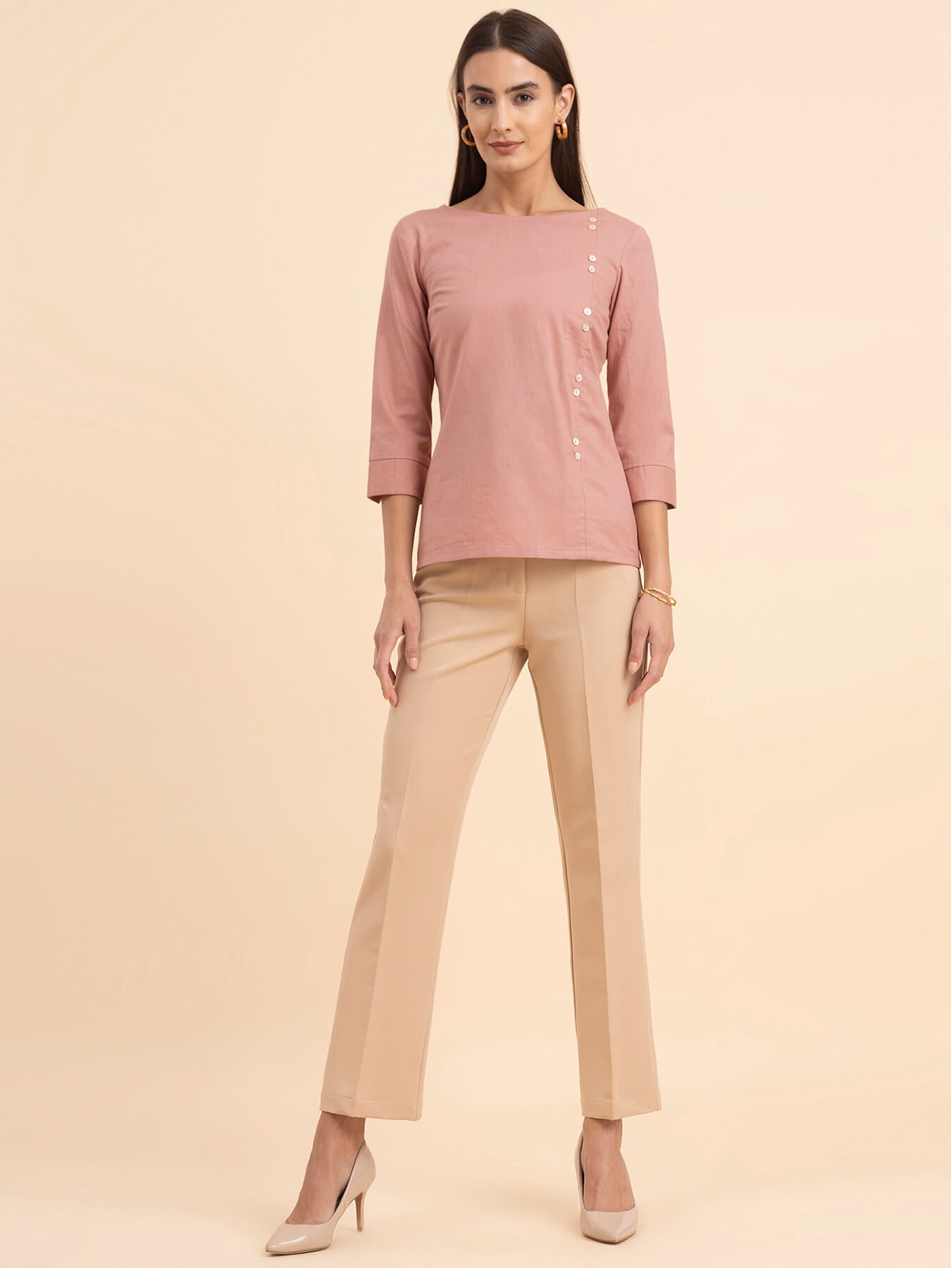 Linen Boat Neck Top - Dusty Pink