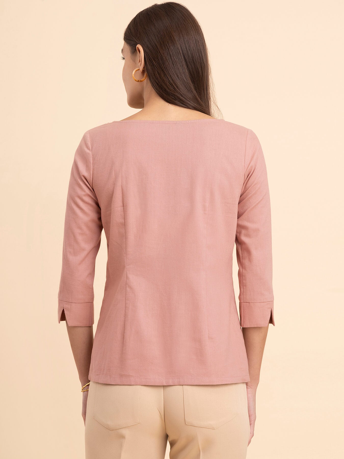 Linen Boat Neck Top - Dusty Pink