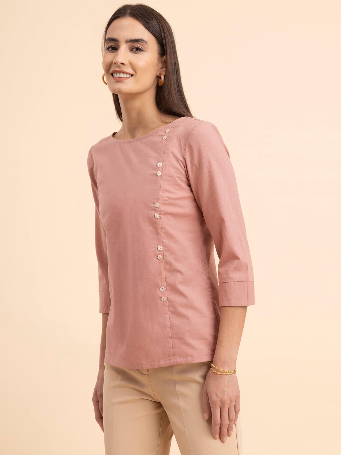 Linen Boat Neck Top - Dusty Pink