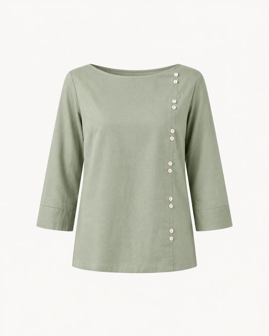 Linen Boat Neck Top - Sap Green