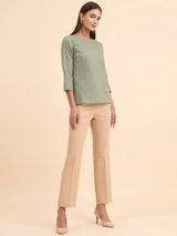 Linen Boat Neck Top - Sap Green