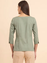 Linen Boat Neck Top - Sap Green