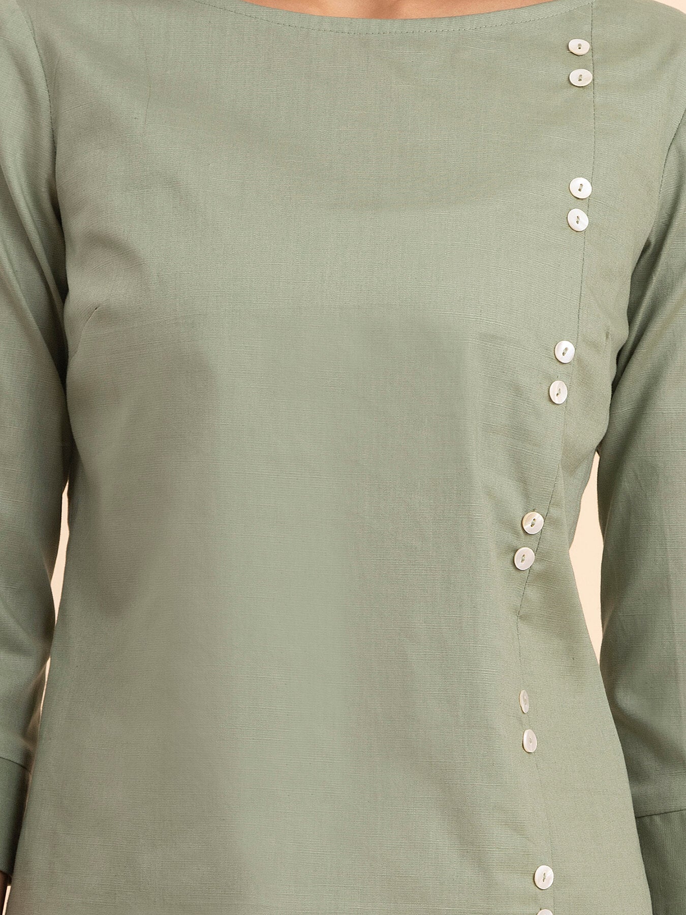 Linen Boat Neck Top - Sap Green