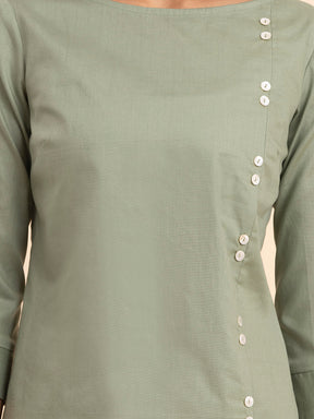 Linen Boat Neck Top - Sap Green