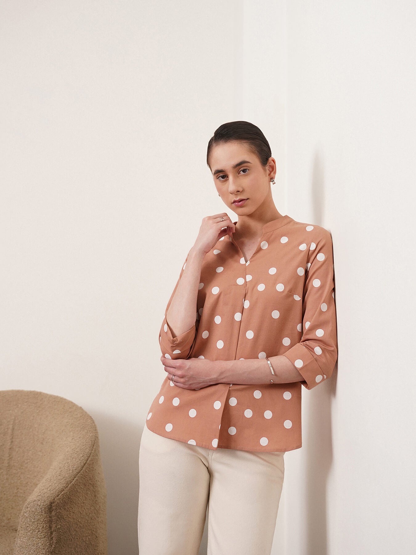 Linen Polka Dot Top - Pink And White