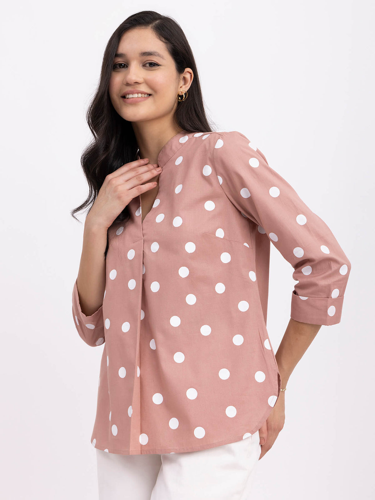 Linen Polka Dot Top - Pink And White