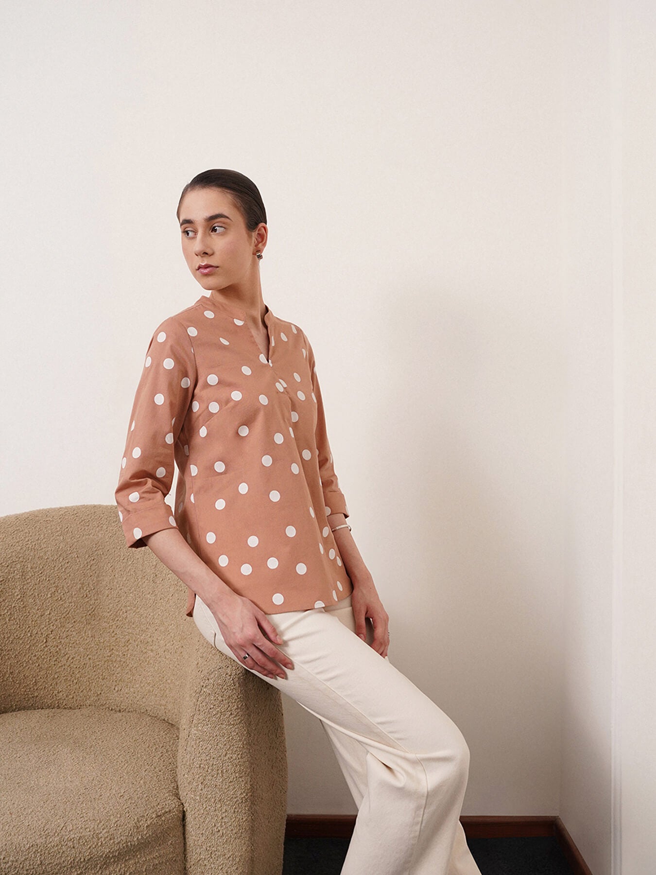 Linen Polka Dot Top - Pink And White