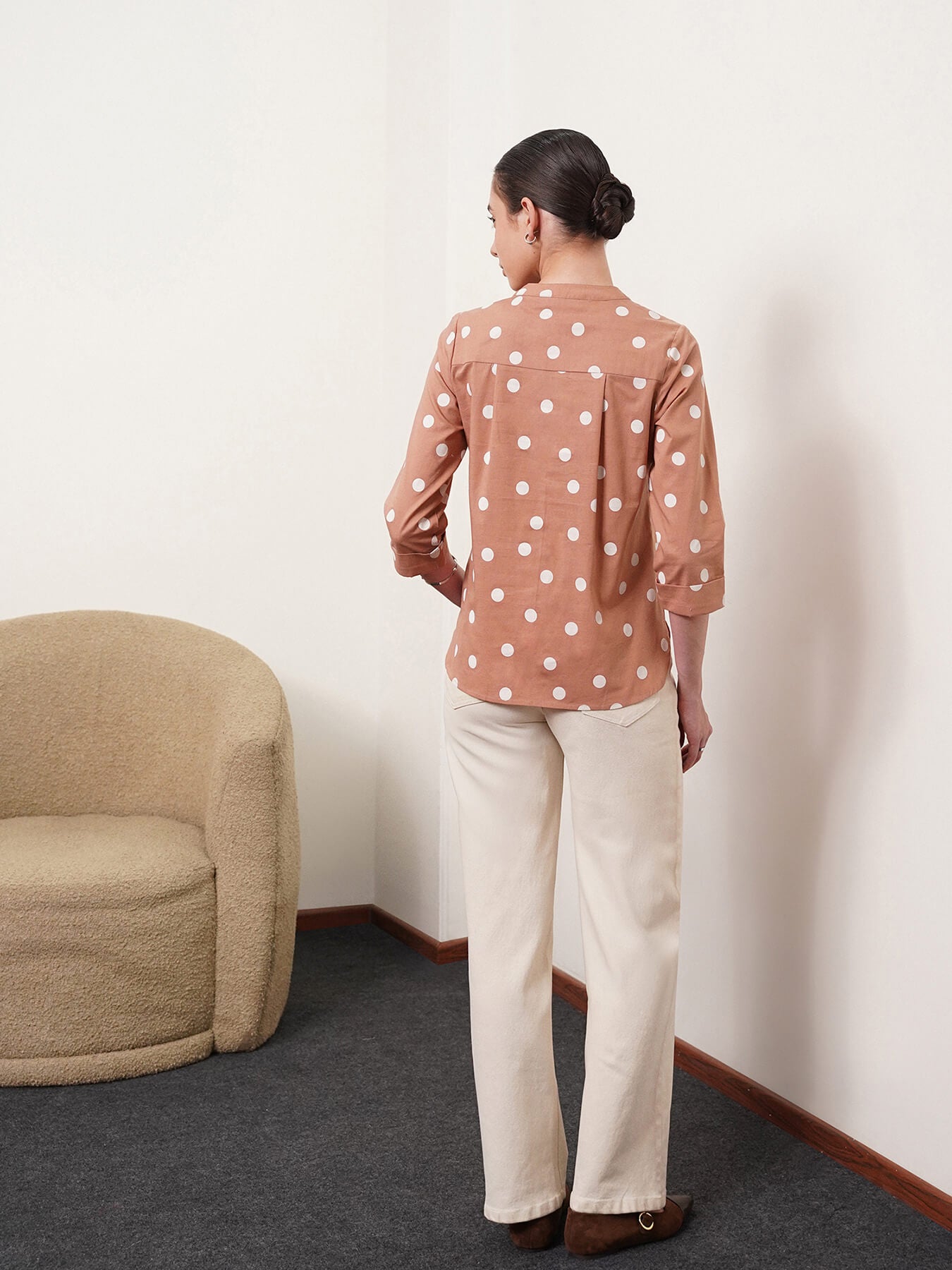 Linen Polka Dot Top - Pink And White