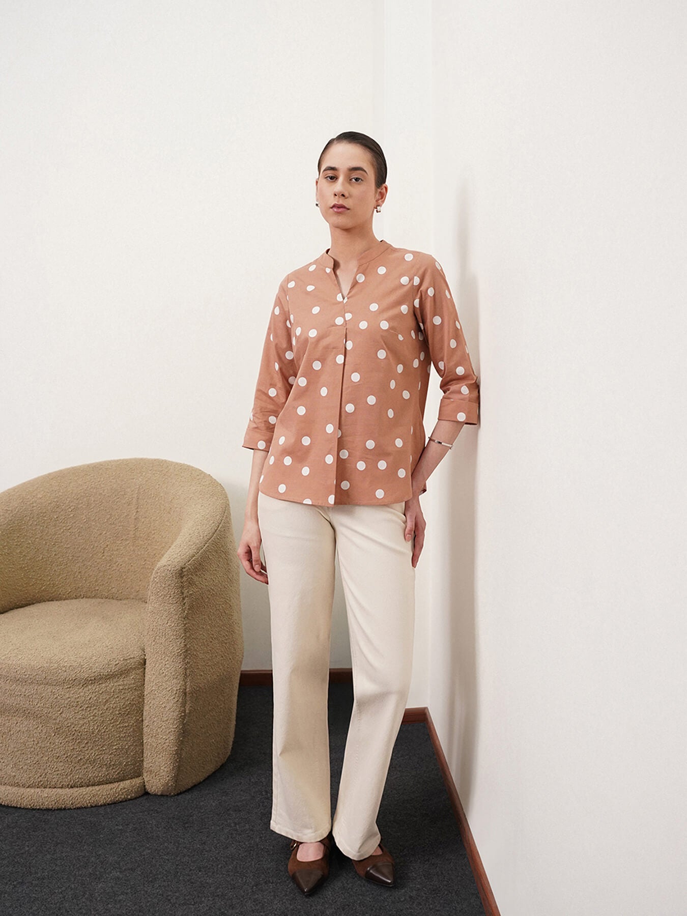 Linen Polka Dot Top - Pink And White